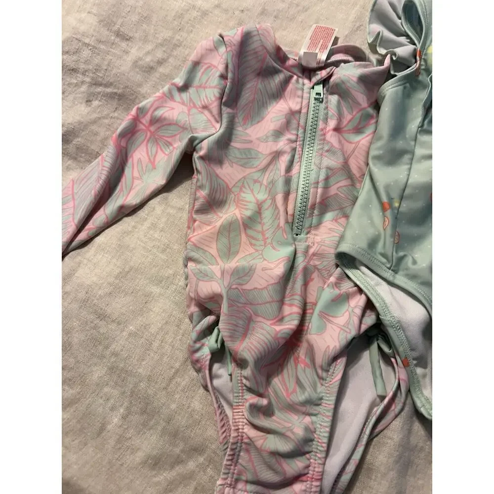 Lot Of 3 Cat And Jack Girls One Piece Bathing Suits Size 18 Months 2T Rash Guard